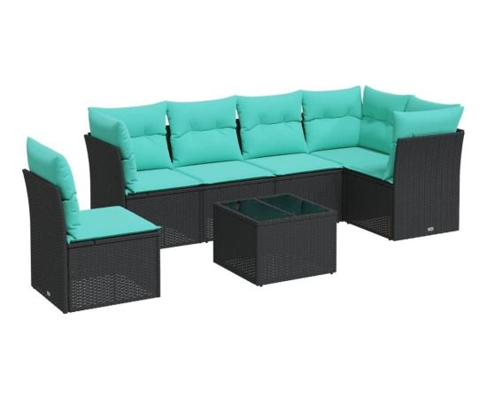 vidaXL 7-częściowy zestaw wypoczynkowy do ogrodu, z poduszkami, czarny Dārza mēbeļu komplekti