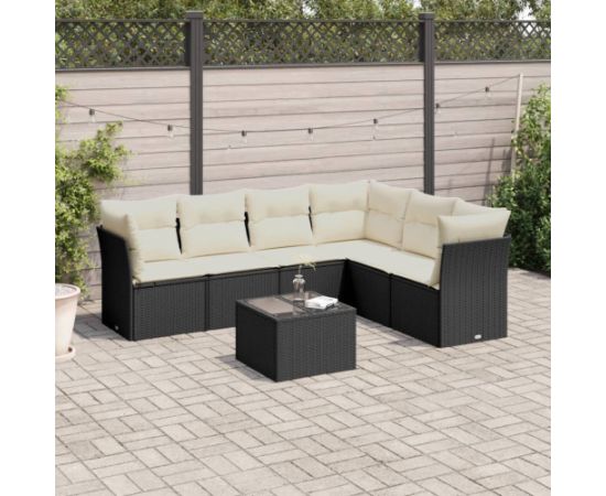 vidaXL 7-cz. zestaw mebli do ogrodu, z poduszkami, czarny, polirattan Dārza mēbeļu komplekti