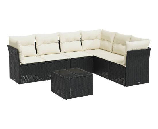 vidaXL 7-cz. zestaw mebli do ogrodu, z poduszkami, czarny, polirattan Dārza mēbeļu komplekti