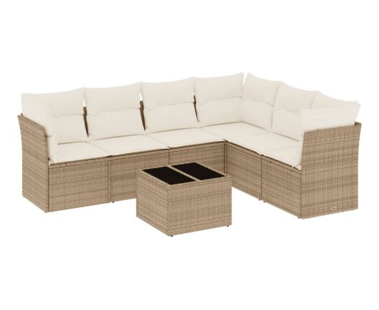 vidaXL 7-częściowy zestaw wypoczynkowy do ogrodu, z poduszkami, beżowy Dārza mēbeļu komplekti