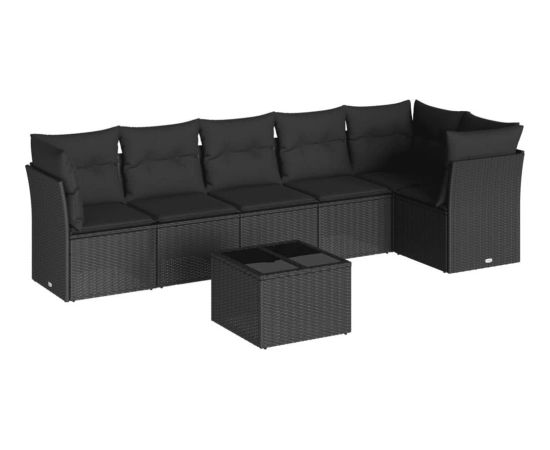 vidaXL 7-cz. zestaw mebli do ogrodu, z poduszkami, czarny, polirattan Dārza mēbeļu komplekti