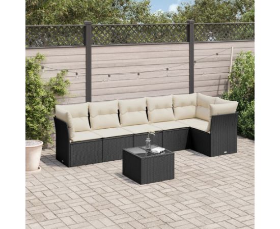 vidaXL 7-cz. zestaw mebli do ogrodu, z poduszkami, czarny, polirattan Dārza mēbeļu komplekti