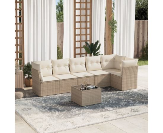 vidaXL 7-częściowy zestaw wypoczynkowy do ogrodu, z poduszkami, beżowy Dārza mēbeļu komplekti