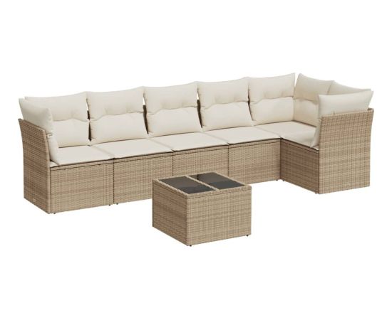 vidaXL 7-częściowy zestaw wypoczynkowy do ogrodu, z poduszkami, beżowy Dārza mēbeļu komplekti