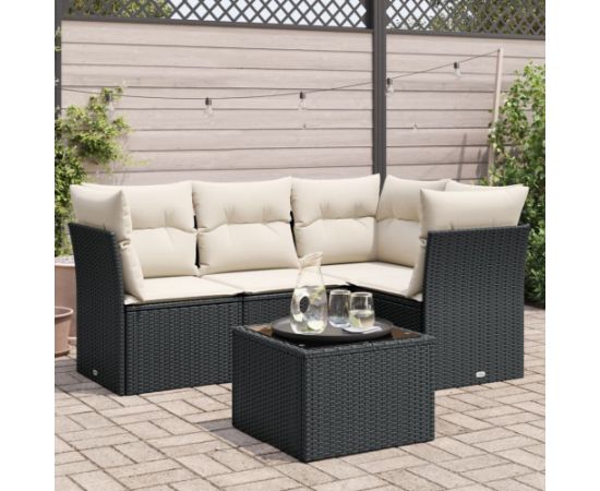 vidaXL 5-częściowy zestaw wypoczynkowy do ogrodu, poduszki, czarny rattan PE Dārza mēbeļu komplekti