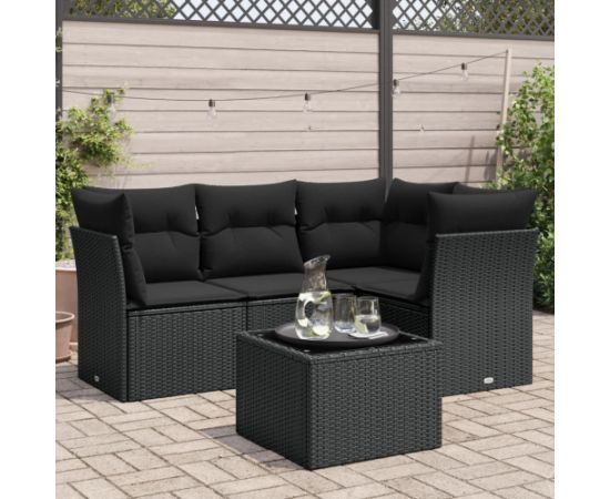 vidaXL 5-częściowy zestaw wypoczynkowy do ogrodu, poduszki, czarny rattan PE Dārza mēbeļu komplekti