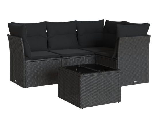 vidaXL 5-częściowy zestaw wypoczynkowy do ogrodu, poduszki, czarny rattan PE Dārza mēbeļu komplekti