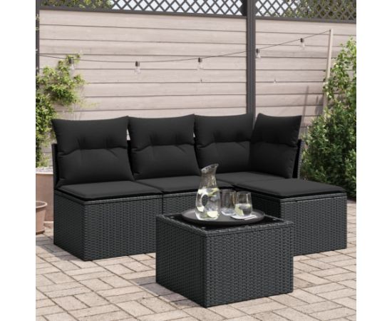 vidaXL 5-częściowy zestaw wypoczynkowy do ogrodu, poduszki, czarny rattan PE Dārza mēbeļu komplekti