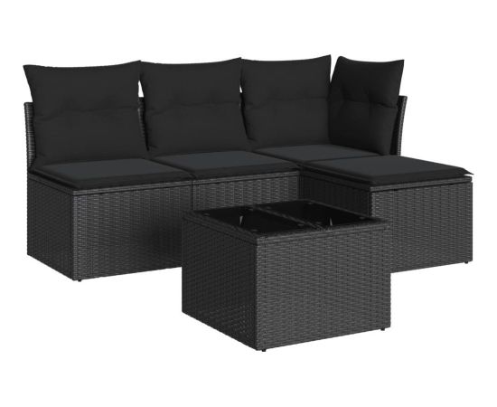 vidaXL 5-częściowy zestaw wypoczynkowy do ogrodu, poduszki, czarny rattan PE Dārza mēbeļu komplekti