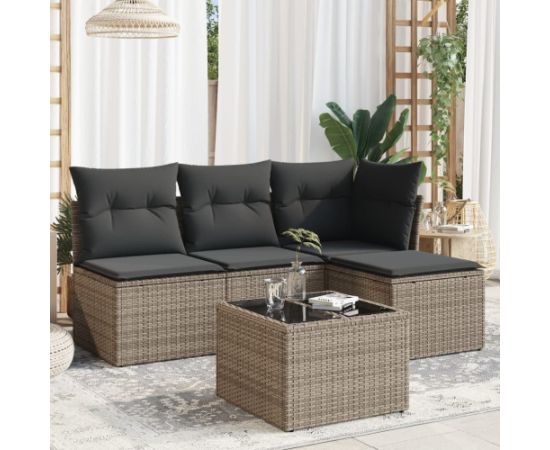 vidaXL 5-częściowy zestaw wypoczynkowy do ogrodu, poduszki, szary rattan PE Dārza mēbeļu komplekti