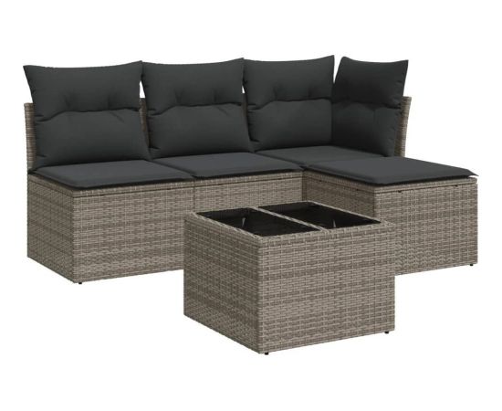 vidaXL 5-częściowy zestaw wypoczynkowy do ogrodu, poduszki, szary rattan PE Dārza mēbeļu komplekti