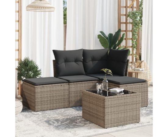 vidaXL 5-częściowy zestaw wypoczynkowy do ogrodu, poduszki, szary rattan PE Dārza mēbeļu komplekti