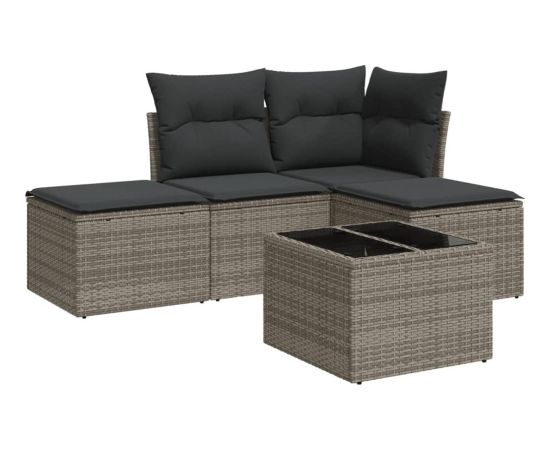 vidaXL 5-częściowy zestaw wypoczynkowy do ogrodu, poduszki, szary rattan PE Dārza mēbeļu komplekti