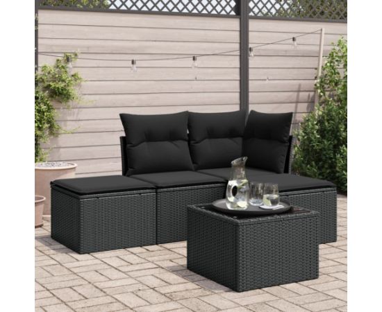 vidaXL 5-częściowy zestaw wypoczynkowy do ogrodu, poduszki, czarny rattan PE Dārza mēbeļu komplekti