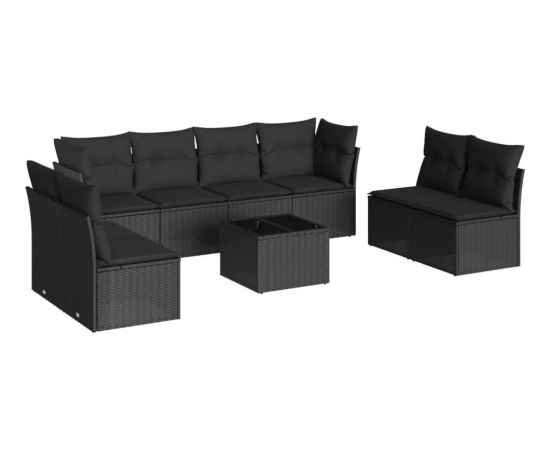 vidaXL 9-częściowy zestaw wypoczynkowy do ogrodu, z poduszkami, czarny Dārza mēbeļu komplekti