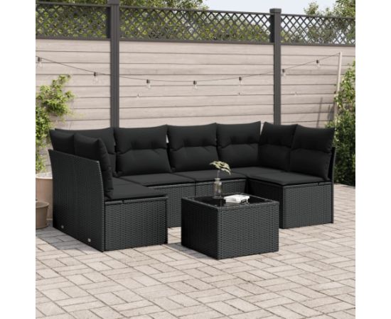 vidaXL 7-częściowy zestaw wypoczynkowy do ogrodu, z poduszkami, czarny Dārza mēbeļu komplekti