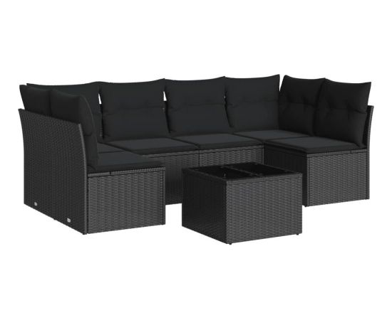 vidaXL 7-częściowy zestaw wypoczynkowy do ogrodu, z poduszkami, czarny Dārza mēbeļu komplekti