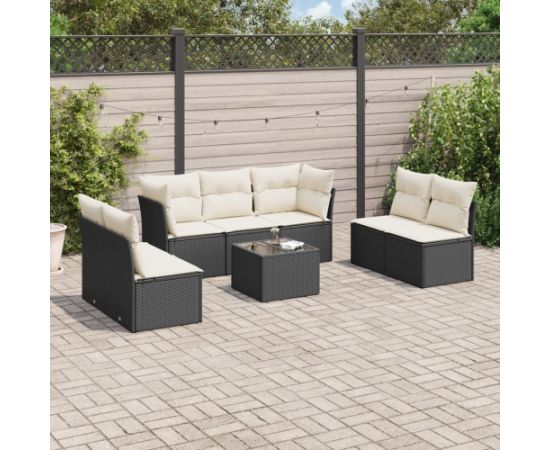 vidaXL 8-częściowy zestaw wypoczynkowy do ogrodu, z poduszkami, czarny Dārza mēbeļu komplekti