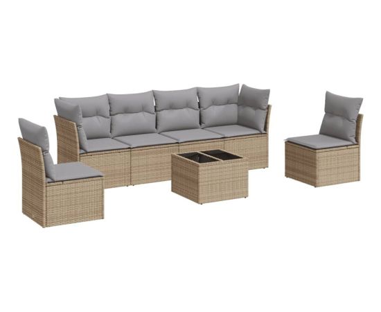 vidaXL 7-częściowy zestaw wypoczynkowy do ogrodu, z poduszkami, beżowy Dārza mēbeļu komplekti