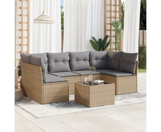 vidaXL 7-częściowy zestaw wypoczynkowy do ogrodu, z poduszkami, beżowy Dārza mēbeļu komplekti