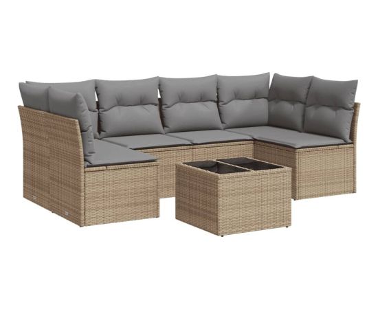 vidaXL 7-częściowy zestaw wypoczynkowy do ogrodu, z poduszkami, beżowy Dārza mēbeļu komplekti