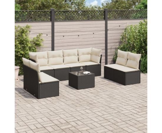 vidaXL 9-częściowy zestaw wypoczynkowy do ogrodu, z poduszkami, czarny Dārza mēbeļu komplekti