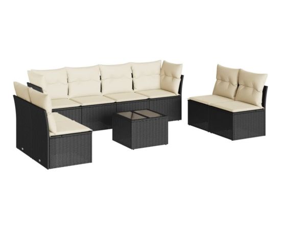 vidaXL 9-częściowy zestaw wypoczynkowy do ogrodu, z poduszkami, czarny Dārza mēbeļu komplekti