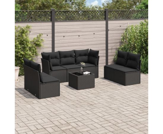 vidaXL 8-częściowy zestaw wypoczynkowy do ogrodu, z poduszkami, czarny Dārza mēbeļu komplekti