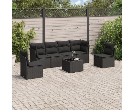 vidaXL 7-częściowy zestaw wypoczynkowy do ogrodu, z poduszkami, czarny Dārza mēbeļu komplekti