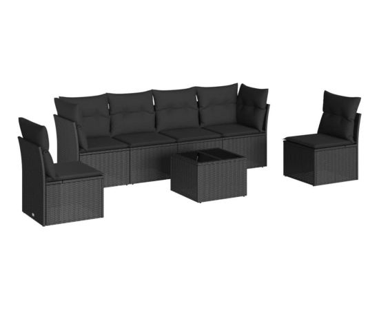 vidaXL 7-częściowy zestaw wypoczynkowy do ogrodu, z poduszkami, czarny Dārza mēbeļu komplekti