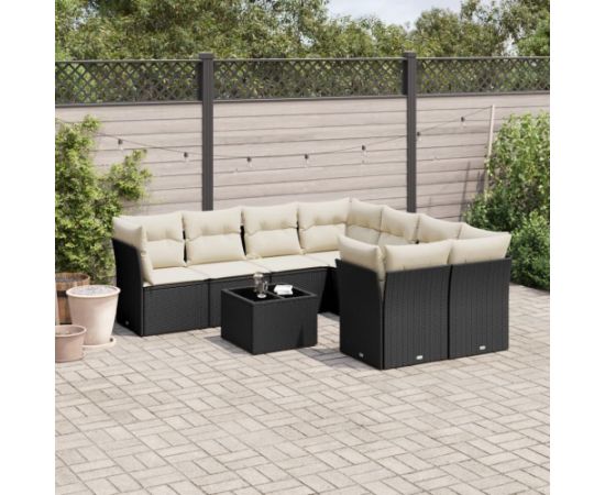 vidaXL 9-częściowy zestaw wypoczynkowy do ogrodu, z poduszkami, czarny Dārza mēbeļu komplekti