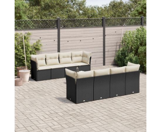 vidaXL 9-częściowy zestaw wypoczynkowy do ogrodu, z poduszkami, czarny Dārza mēbeļu komplekti