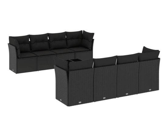 vidaXL 9-częściowy zestaw wypoczynkowy do ogrodu, z poduszkami, czarny Dārza mēbeļu komplekti