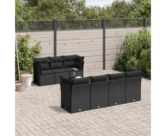 vidaXL 8-częściowy zestaw wypoczynkowy do ogrodu, z poduszkami, czarny Dārza mēbeļu komplekti