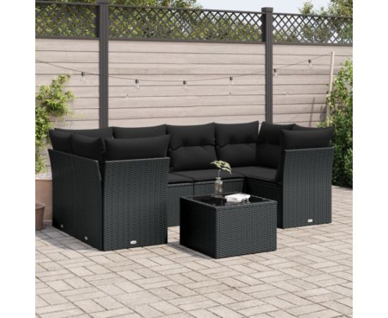 vidaXL 7-częściowy zestaw wypoczynkowy do ogrodu, z poduszkami, czarny Dārza mēbeļu komplekti