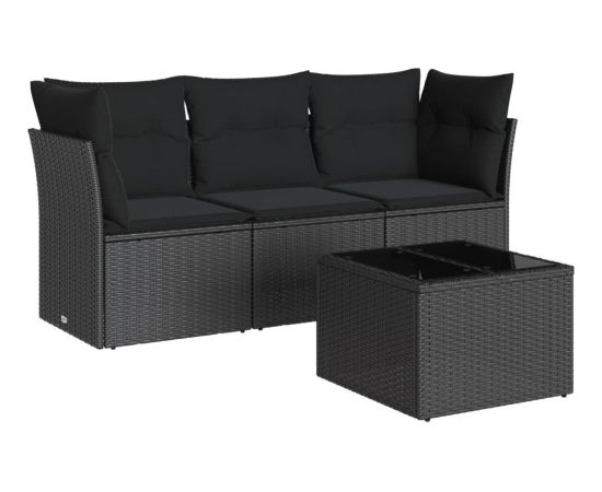 vidaXL 4-częściowy zestaw wypoczynkowy do ogrodu, poduszki, czarny rattan PE Dārza mēbeļu komplekti