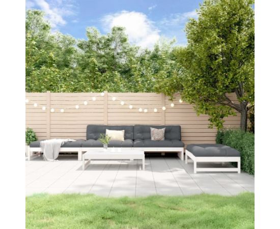 vidaXL 5-częściowy zestaw mebli ogrodowych, biały, lite drewno sosnowe Dārza mēbeļu komplekti