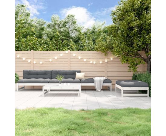 vidaXL 5-częściowy zestaw mebli ogrodowych, biały, lite drewno sosnowe Dārza mēbeļu komplekti