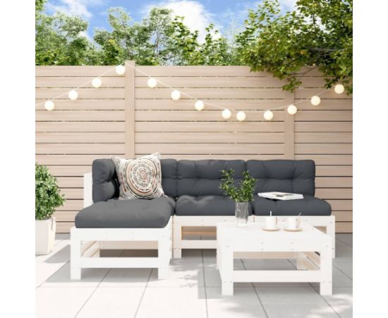 vidaXL 5-częściowy zestaw mebli ogrodowych, biały, lite drewno sosnowe Dārza mēbeļu komplekti