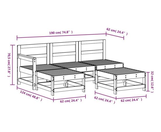 vidaXL 5-częściowy zestaw mebli ogrodowych, lite drewno sosnowe Dārza mēbeļu komplekti
