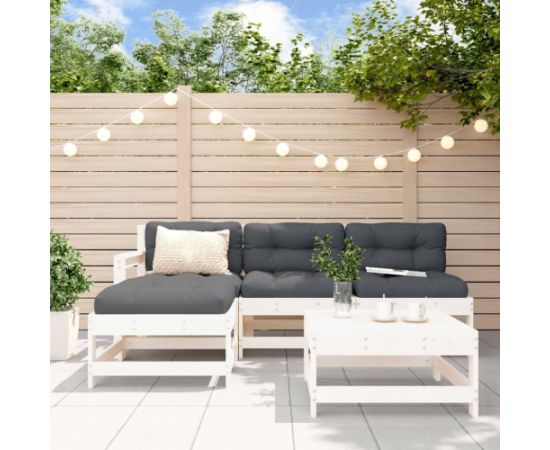 vidaXL 5-częściowy zestaw mebli ogrodowych, biały, lite drewno sosnowe Dārza mēbeļu komplekti