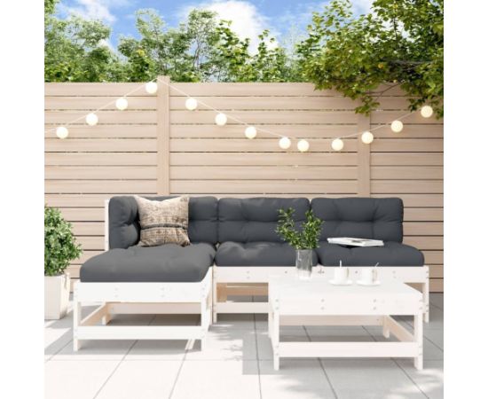 vidaXL 5-częściowy zestaw mebli ogrodowych, biały, lite drewno sosnowe Dārza mēbeļu komplekti