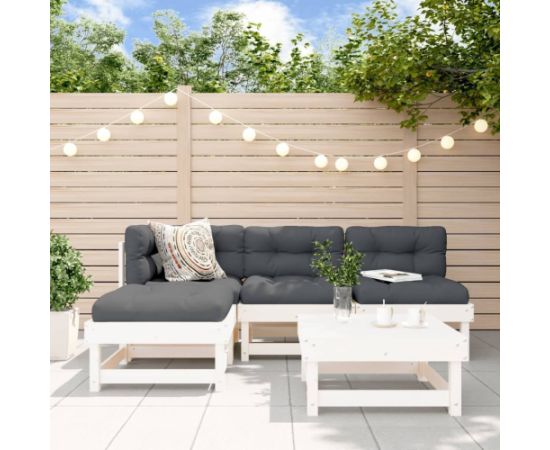 vidaXL 5-częściowy zestaw mebli ogrodowych, biały, lite drewno sosnowe Dārza mēbeļu komplekti