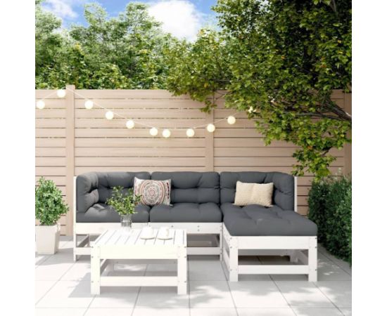 vidaXL 5-częściowy zestaw mebli ogrodowych, biały, lite drewno sosnowe Dārza mēbeļu komplekti