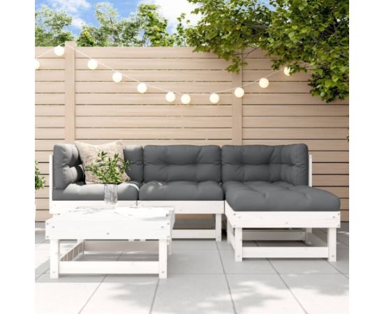 vidaXL 5-częściowy zestaw mebli ogrodowych, biały, lite drewno sosnowe Dārza mēbeļu komplekti