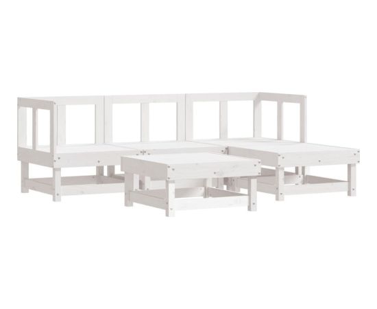 vidaXL 5-częściowy zestaw mebli ogrodowych, biały, lite drewno sosnowe Dārza mēbeļu komplekti