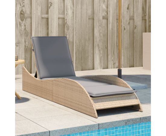 vidaXL Leżanka z poduszką, beżowa, 60x205x73 cm, polirattan Шезлонги и пляжные стулья