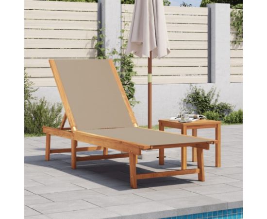 vidaXL Leżak ze stolikiem, taupe, lite drewno akacjowe i textilene Шезлонги и пляжные стулья