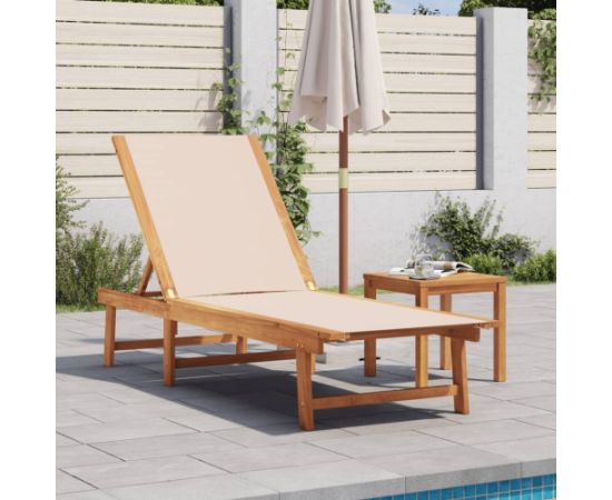 vidaXL Leżak ze stolikiem, kremowy, drewno akacjowe i textilene Шезлонги и пляжные стулья