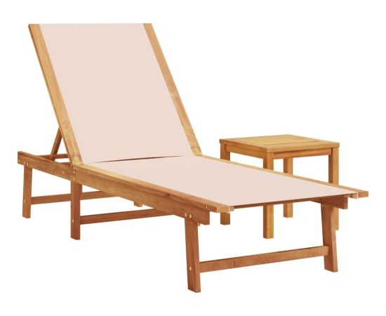 vidaXL Leżak ze stolikiem, kremowy, drewno akacjowe i textilene Шезлонги и пляжные стулья